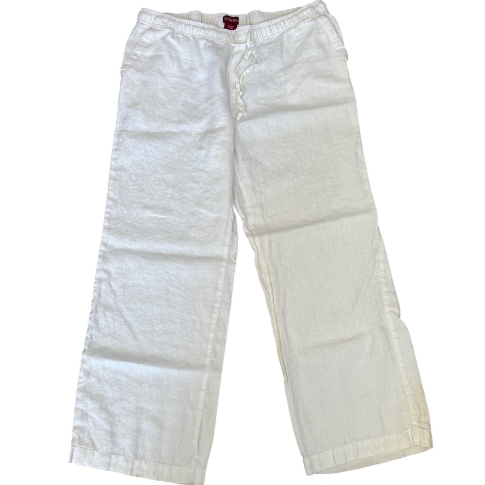 Merona Womens Linen Wide Leg Pants White Size XL Coastal Beachy Pull On